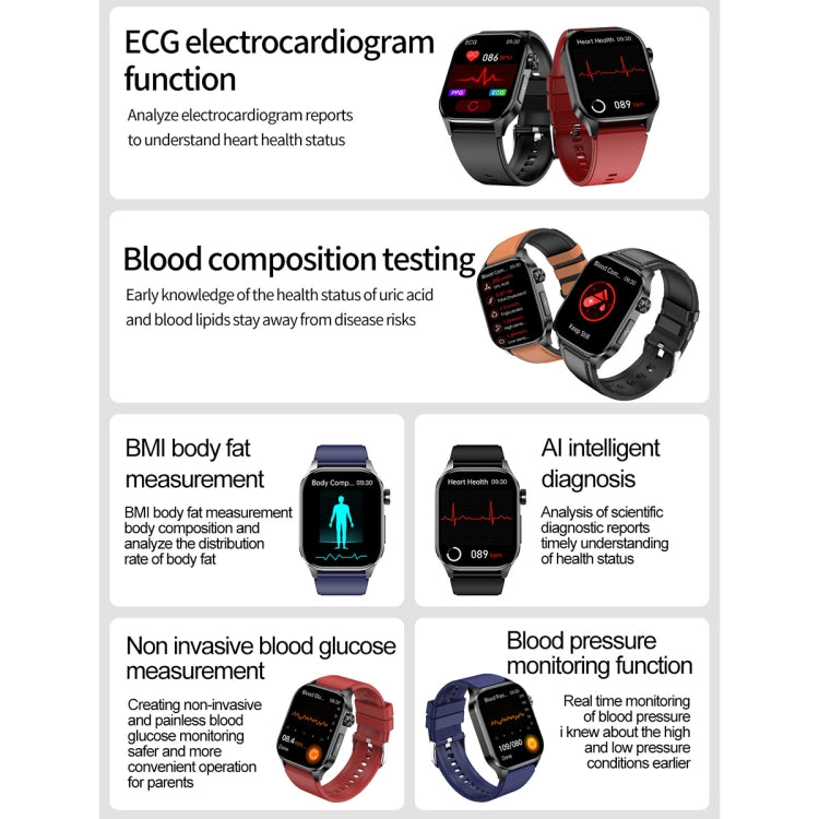 ET580 2.04 inch AMOLED Screen Sports Smart Watch Support Bluethooth Call /  ECG Function(Red Silicone Band) - Smart Watches by PMC Jewellery | Online Shopping South Africa | PMC Jewellery