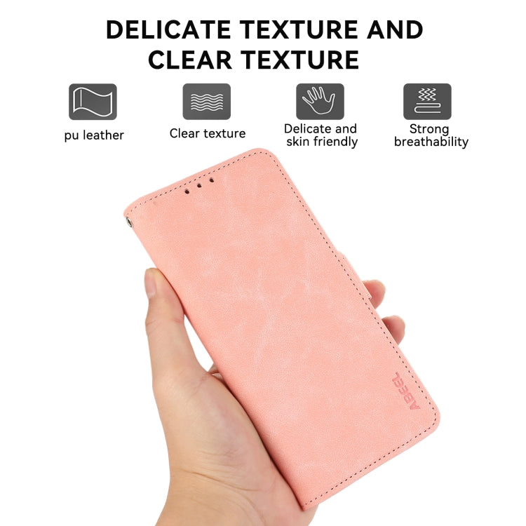 For iPhone 16 Plus ABEEL Frosted Magnetic RFID Leather Phone Case(Pink) - iPhone 16 Plus Cases by PMC Jewellery | Online Shopping South Africa | PMC Jewellery | Buy Now Pay Later Mobicred