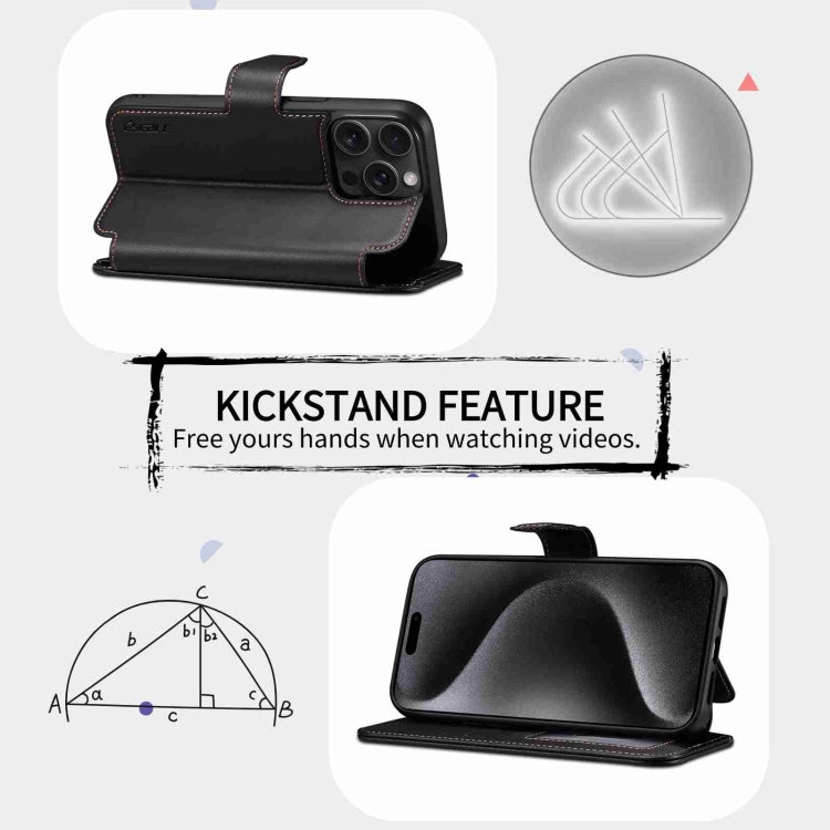 For iPhone 15 Plus / 14 Plus ESEBLE E1 Nappa Texture MagSafe Holder Leather Phone Case(Black) - free shipping - PMC Jewellery - Order now!