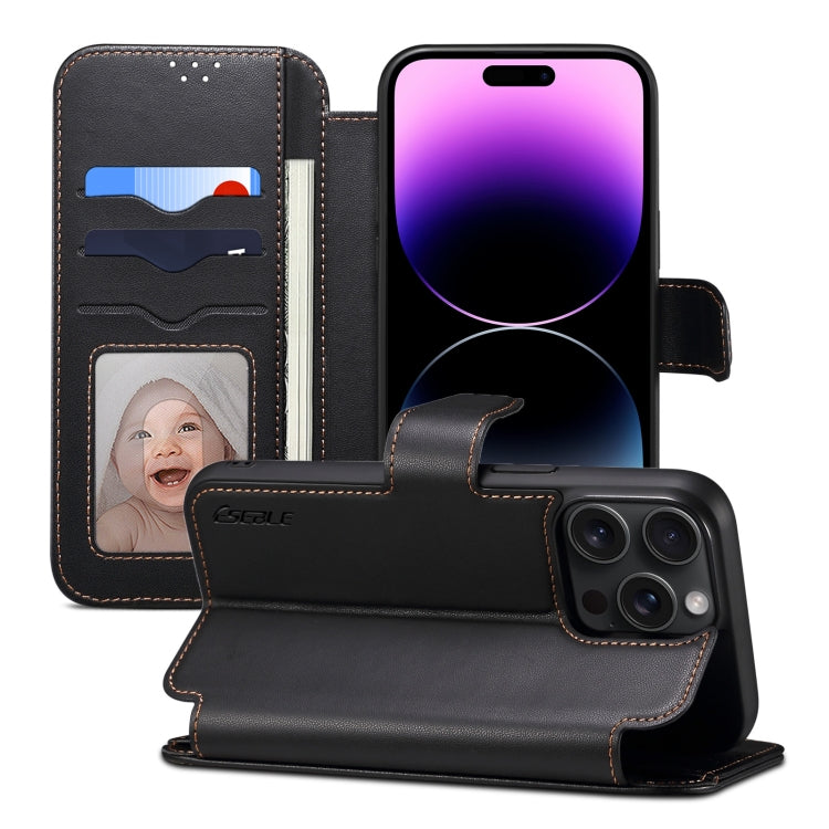 For iPhone 14 Pro ESEBLE E1 Nappa Texture MagSafe Holder Leather Phone Case(Black) - free shipping - PMC Jewellery - Order now!