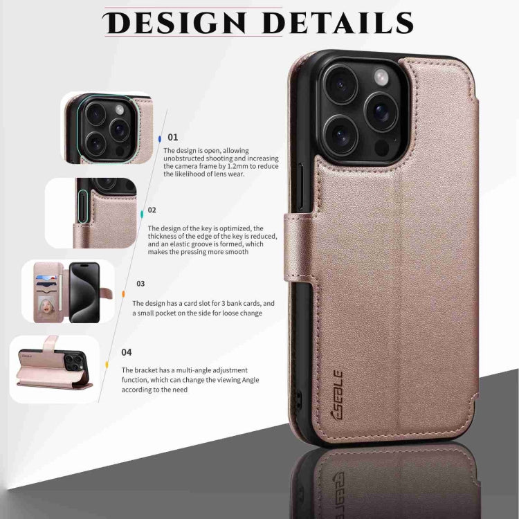 For iPhone 15 ESEBLE E1 Nappa Texture MagSafe Holder Leather Phone Case(Rose Gold) - free shipping - PMC Jewellery - Order now!