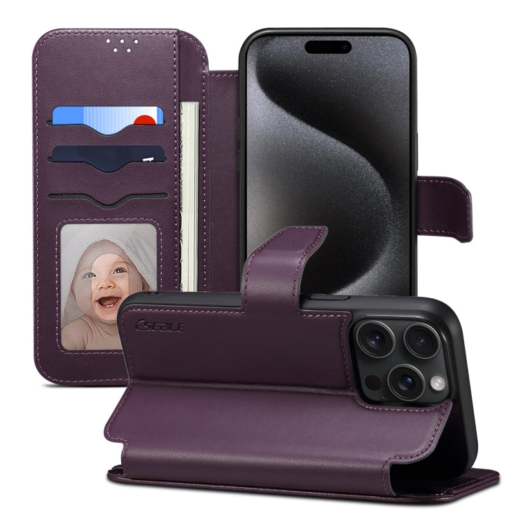 For iPhone 15 Pro ESEBLE E1 Nappa Texture MagSafe Holder Leather Phone Case(Dark Purple) - free shipping - PMC Jewellery - Order now!