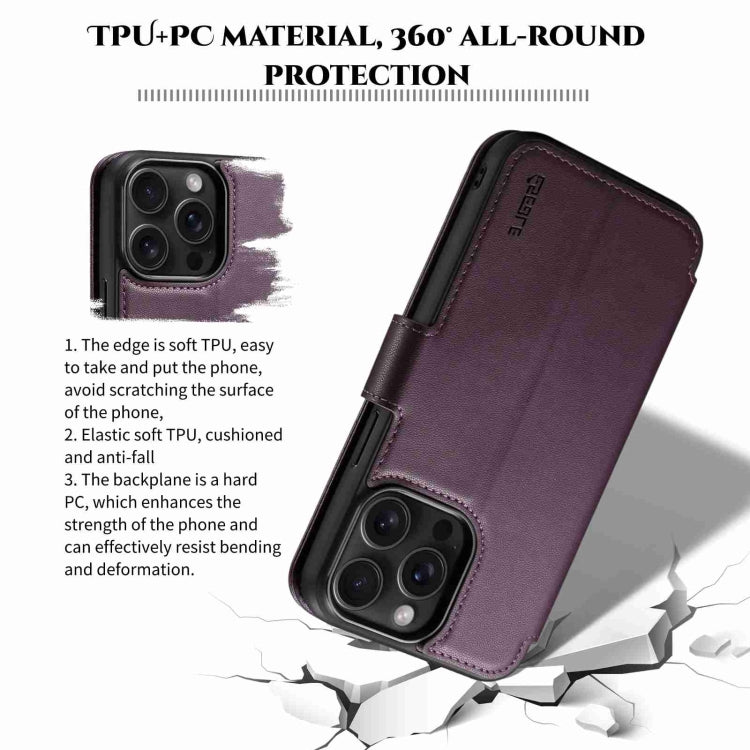 For iPhone 15 Pro ESEBLE E1 Nappa Texture MagSafe Holder Leather Phone Case(Dark Purple) - free shipping - PMC Jewellery - Order now!