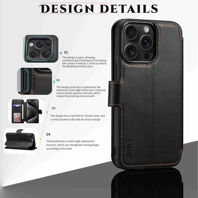 For iPhone 15 Pro Max ESEBLE E1 Nappa Texture MagSafe Holder Leather Phone Case(Black) - free shipping - PMC Jewellery - Order now!