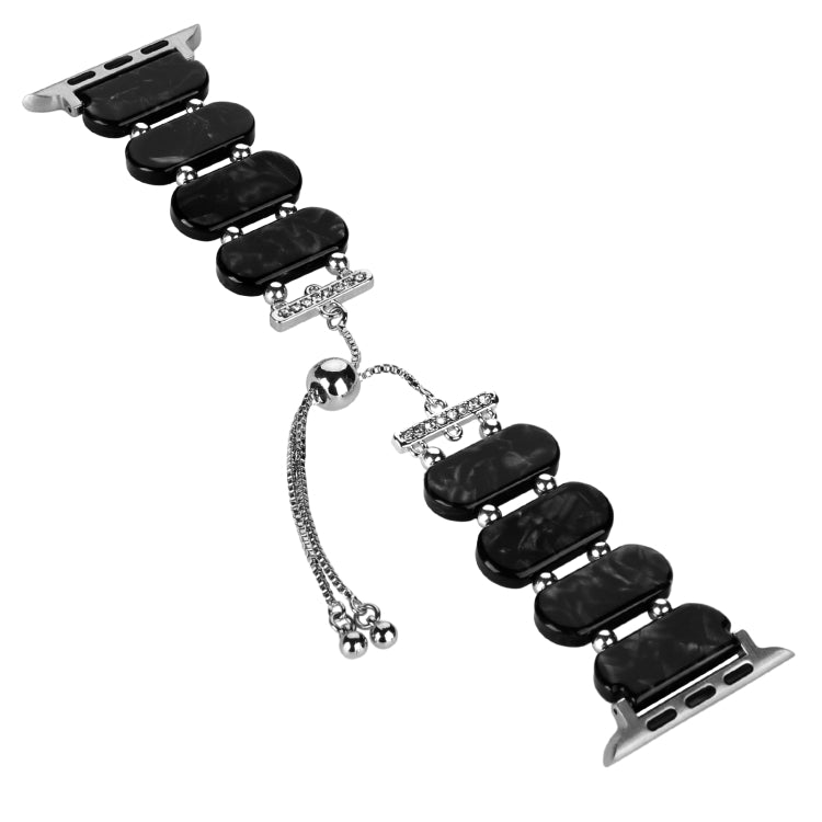 For Apple Watch SE 44mm Resin Retractable Chain Watch Band(Black Flower) - Watch Bands by PMC TechLife | Online Shopping South Africa | PMC TechLife