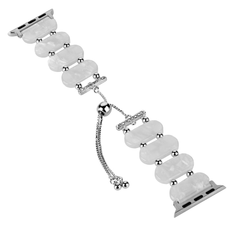 For Apple Watch 42mm Resin Retractable Chain Watch Band(Pearl White) - Watch Bands by PMC TechLife | Online Shopping South Africa | PMC TechLife