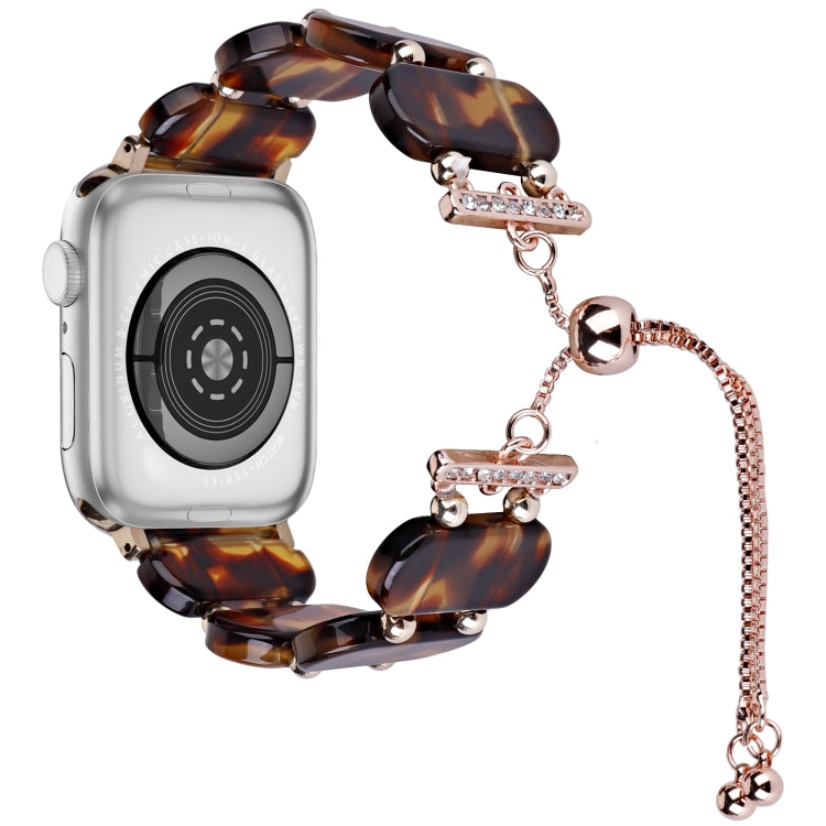 For Apple Watch 42mm Resin Retractable Chain Watch Band(Tortoiseshell) - Watch Bands by PMC TechLife | Online Shopping South Africa | PMC TechLife