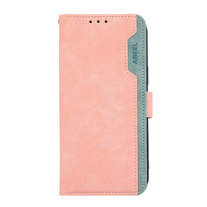 For iPhone 16 Pro Max ABEEL Color Block Magnetic RFID Leather Phone Case(Pink-Cyan) - iPhone 16 Pro Max Cases by PMC Jewellery | Online Shopping South Africa | PMC Jewellery | Buy Now Pay Later Mobicred