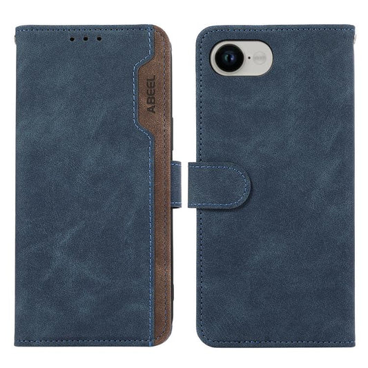 For iPhone 16e ABEEL Color Block Magnetic RFID Leather Phone Case(Blue-Brown) - iPhone 16e Cases by PMC Jewellery | Online Shopping South Africa | PMC Jewellery | Buy Now Pay Later Mobicred