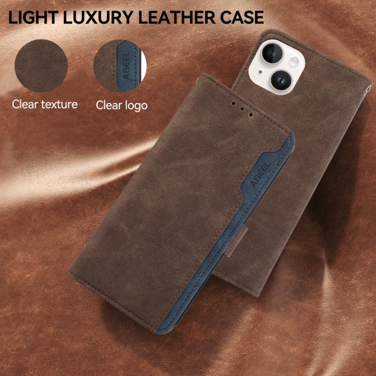 For iPhone 17 Pro ABEEL Color Block Magnetic RFID Leather Phone Case(Brown-Blue) - free shipping - PMc TechLife - Order now!