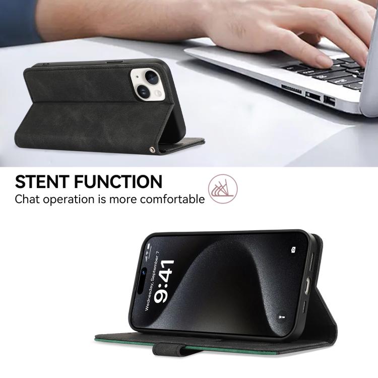 For iPhone 17 Pro Max ABEEL Color Block Magnetic RFID Leather Phone Case(Black-Green) - free shipping - PMc TechLife - Order now!