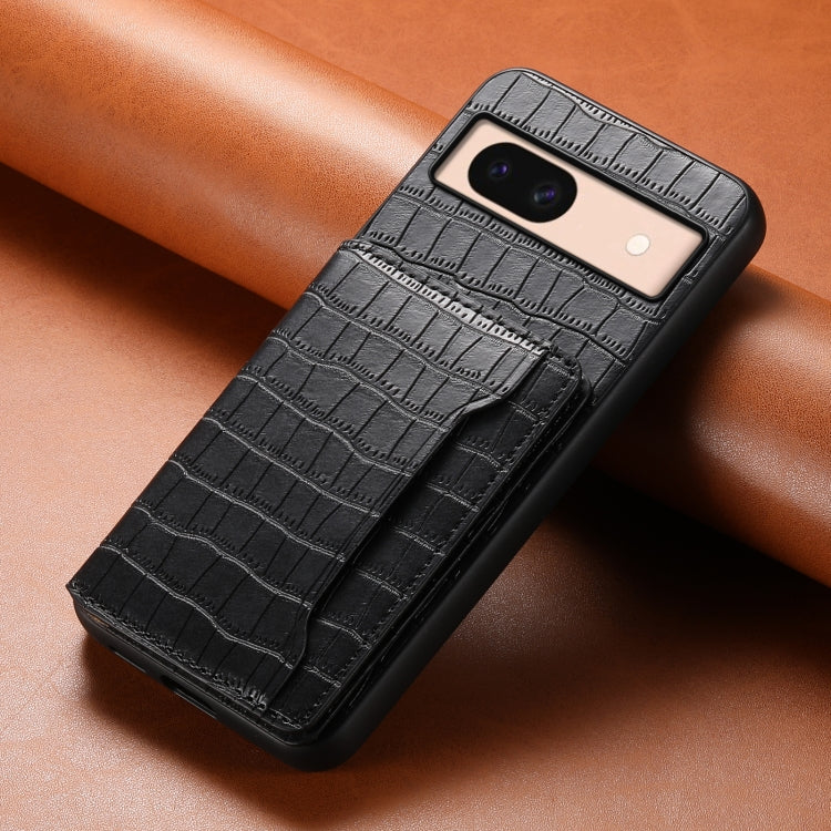 For Google Pixel 8a Crocodile Texture Card Bag Design Full Coverage Phone Case(Black) - Google Cases by PMC TechLife | Online Shopping South Africa | PMC TechLife | Buy Now Pay Later Mobicred