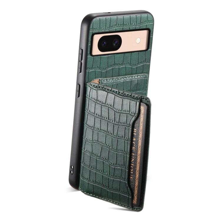 For Google Pixel 8a Crocodile Texture Card Bag Design Full Coverage Phone Case(Green) - Google Cases by PMC TechLife | Online Shopping South Africa | PMC TechLife | Buy Now Pay Later Mobicred