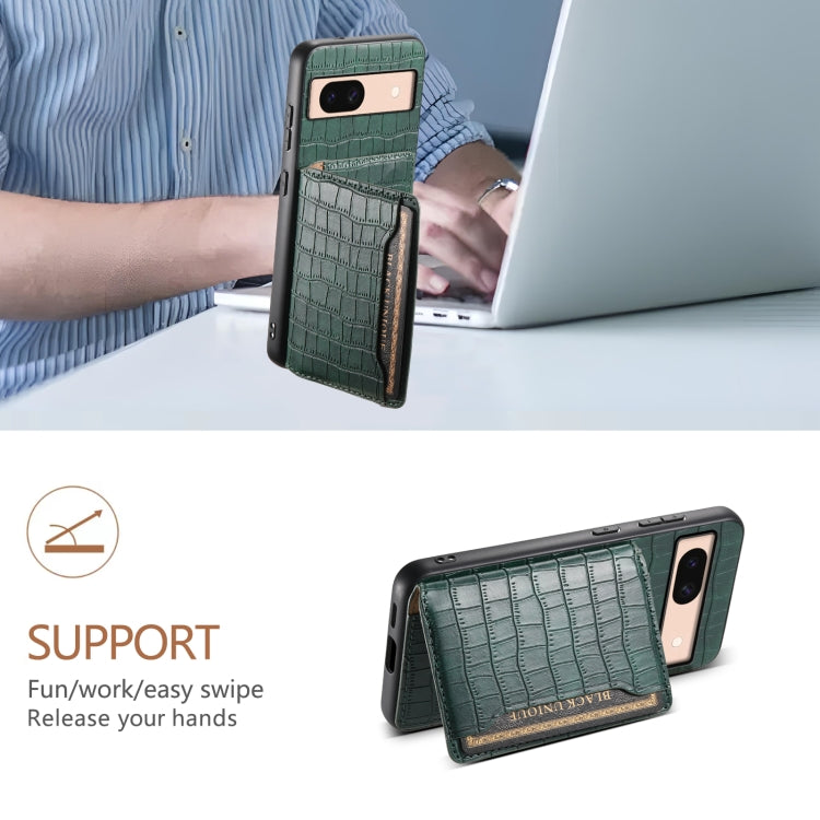For Google Pixel 8a Crocodile Texture Card Bag Design Full Coverage Phone Case(Green) - Google Cases by PMC TechLife | Online Shopping South Africa | PMC TechLife | Buy Now Pay Later Mobicred