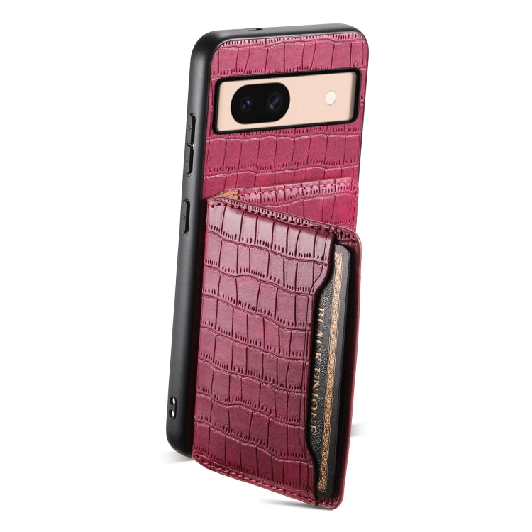 For Google Pixel 8a Crocodile Texture Card Bag Design Full Coverage Phone Case(Red) - Google Cases by PMC Jewellery | Online Shopping South Africa | PMC Jewellery | Buy Now Pay Later Mobicred