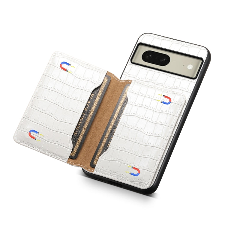 For Google Pixel 8 Crocodile Texture Card Bag Design Full Coverage Phone Case(White) - Google Cases by PMC Jewellery | Online Shopping South Africa | PMC Jewellery | Buy Now Pay Later Mobicred