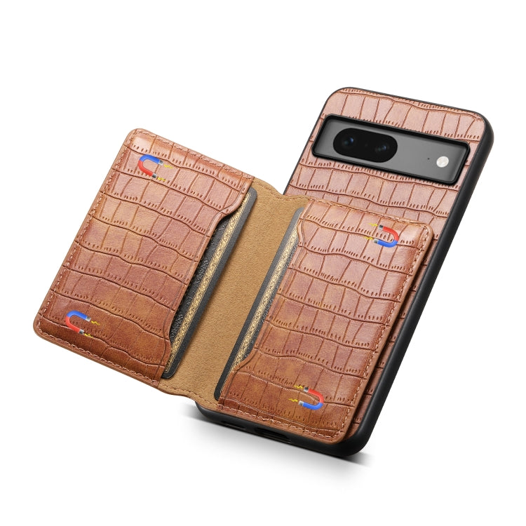 For Google Pixel 7 5G Crocodile Texture Card Bag Design Full Coverage Phone Case(Brown) - Google Cases by PMC TechLife | Online Shopping South Africa | PMC TechLife | Buy Now Pay Later Mobicred