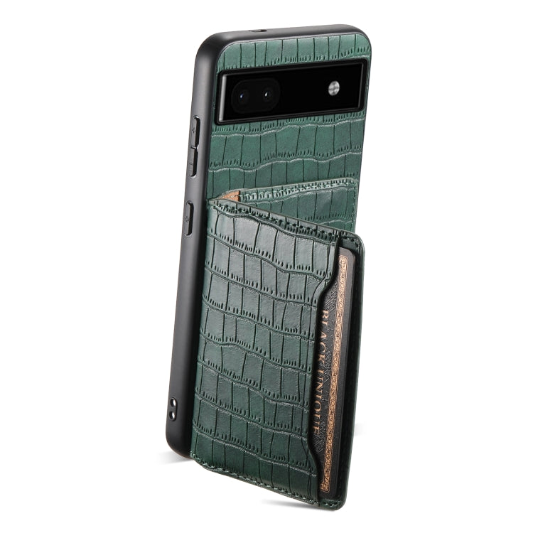 For Google Pixel 6a Crocodile Texture Card Bag Design Full Coverage Phone Case(Green) - Google Cases by PMC Jewellery | Online Shopping South Africa | PMC Jewellery | Buy Now Pay Later Mobicred