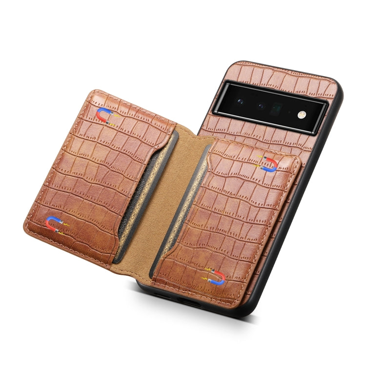 For Google Pixel 6 Pro Crocodile Texture Card Bag Design Full Coverage Phone Case(Brown) - free shipping - PMC TechLife - Order now!