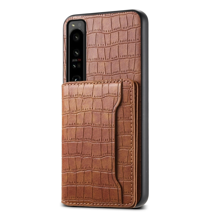 For Sony Xperia 1 IV Crocodile Texture Card Bag Design Full Coverage Phone Case(Brown) - Sony Cases by PMC TechLife | Online Shopping South Africa | PMC TechLife | Buy Now Pay Later Mobicred