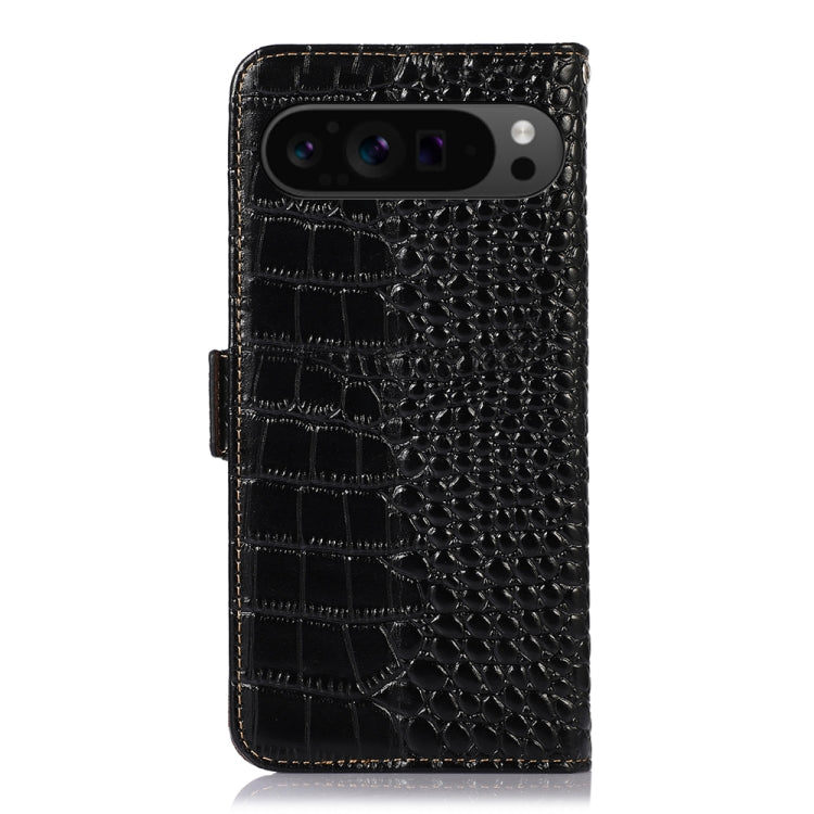 For Google Pixel 9 Pro Crocodile Top Layer Cowhide Leather Phone Case(Black) - Google Cases by PMC Jewellery | Online Shopping South Africa | PMC Jewellery | Buy Now Pay Later Mobicred