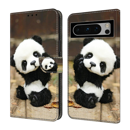 For Google Pixel 9 Pro Crystal Painted Leather Phone case(Panda) - Google Cases by PMC Jewellery | Online Shopping South Africa | PMC Jewellery | Buy Now Pay Later Mobicred