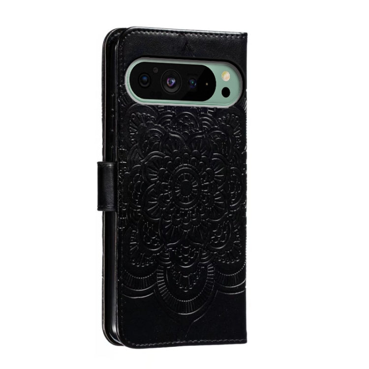 For Google Pixel 9 Sun Mandala Embossing Pattern Phone Leather Case(Black) - Google Cases by PMC Jewellery | Online Shopping South Africa | PMC Jewellery | Buy Now Pay Later Mobicred