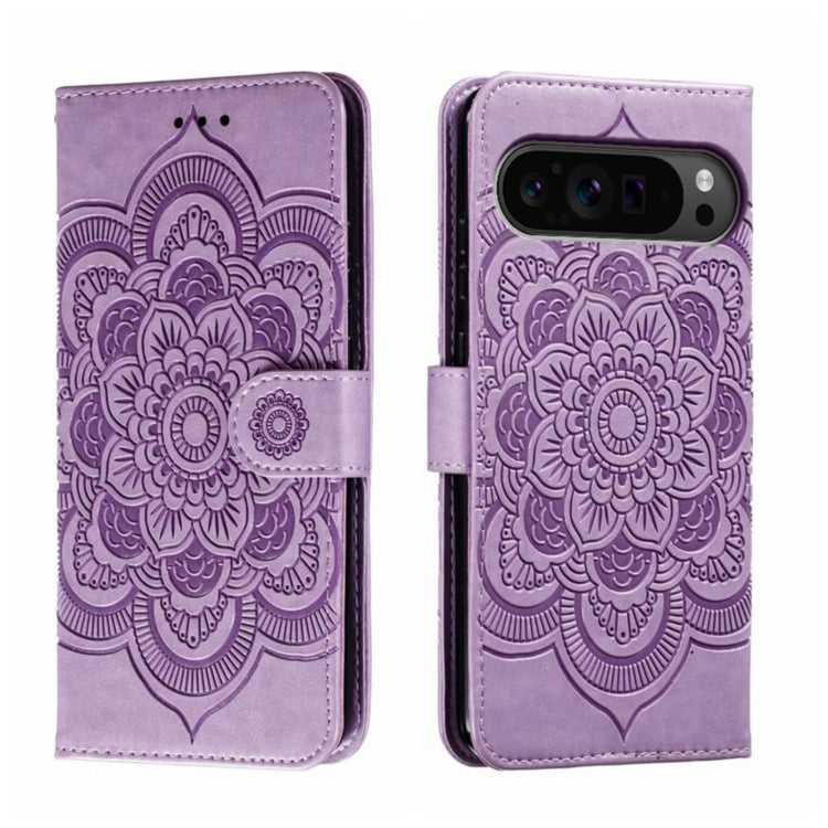 For Google Pixel 9 Pro Sun Mandala Embossing Pattern Phone Leather Case(Purple) - Google Cases by PMC Jewellery | Online Shopping South Africa | PMC Jewellery | Buy Now Pay Later Mobicred