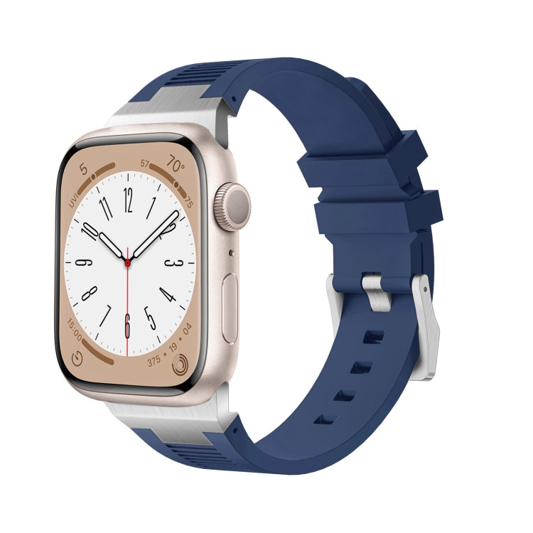 For Apple Watch Series 9 45mm Loners Liquid Silicone Watch Band(Silver Midnight Blue) - Watch Bands by PMC Jewellery | Online Shopping South Africa | PMC Jewellery