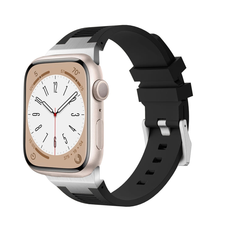 For Apple Watch Series 8 45mm Loners Liquid Silicone Watch Band(Silver Black) - Watch Bands by PMC TechLife | Online Shopping South Africa | PMC TechLife | Buy Now Pay Later Mobicred