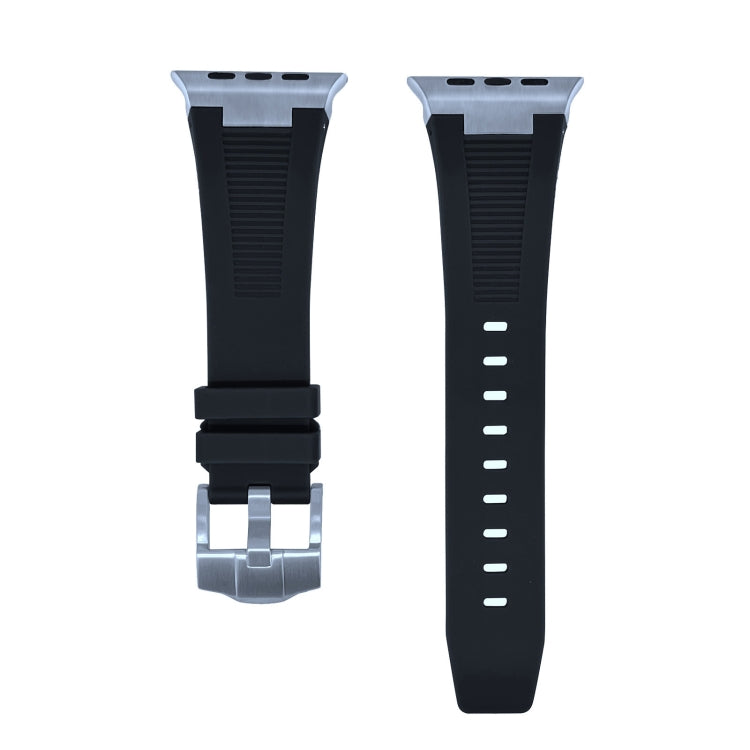 For Apple Watch Series 7 45mm Loners Liquid Silicone Watch Band(Silver Black) - Watch Bands by PMC TechLife | Online Shopping South Africa | PMC TechLife | Buy Now Pay Later Mobicred