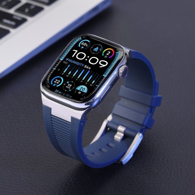 For Apple Watch SE 44mm Loners Liquid Silicone Watch Band(Silver Midnight Blue) - Watch Bands by PMC TechLife | Online Shopping South Africa | PMC TechLife | Buy Now Pay Later Mobicred