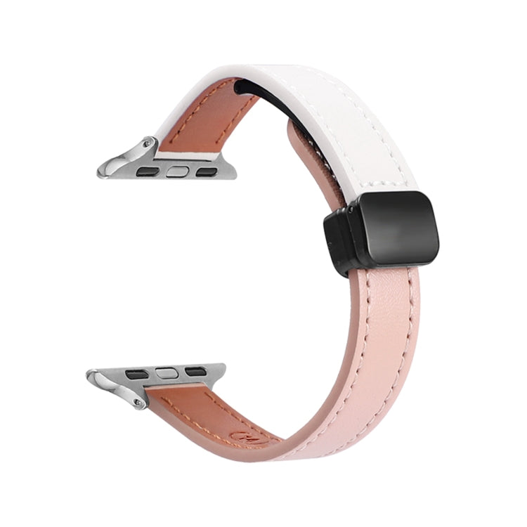 For Apple Watch Series 5 40mm Slim Magnetic Buckle Genuine Leather Watch Band(Plain Beige Pink) - Watch Bands by PMC Jewellery | Online Shopping South Africa | PMC Jewellery