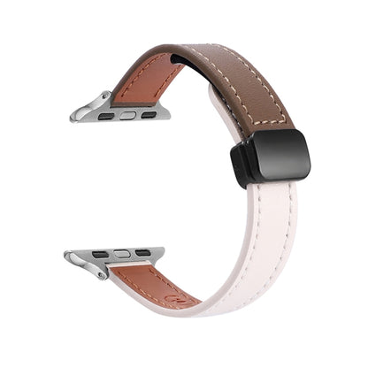 For Apple Watch Series 3 38mm Slim Magnetic Buckle Genuine Leather Watch Band(Plain Beige Coffee) - Watch Bands by PMC Jewellery | Online Shopping South Africa | PMC Jewellery