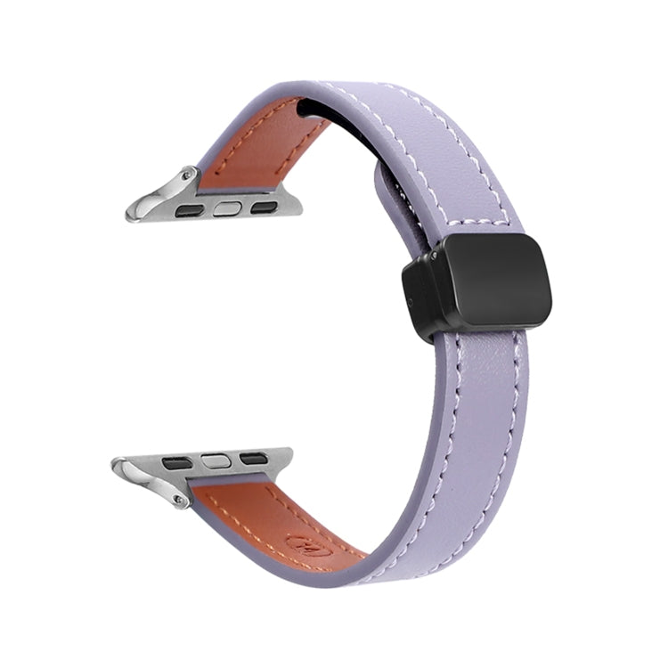 For Apple Watch Series 2 42mm Slim Magnetic Buckle Genuine Leather Watch Band(Plain Purple) - Watch Bands by PMC Jewellery | Online Shopping South Africa | PMC Jewellery