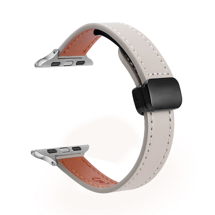 For Apple Watch 42mm Slim Magnetic Buckle Genuine Leather Watch Band(Plain Grey) - Watch Bands by PMC TechLife | Online Shopping South Africa | PMC TechLife