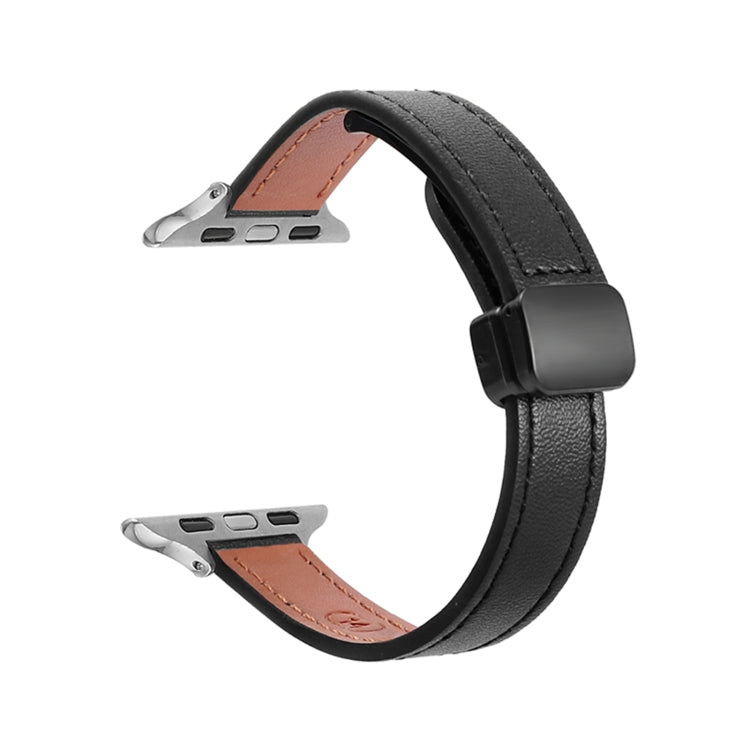 For Apple Watch 42mm Slim Magnetic Buckle Genuine Leather Watch Band(Plain Black) - free shipping - PMC TechLife - Order now!