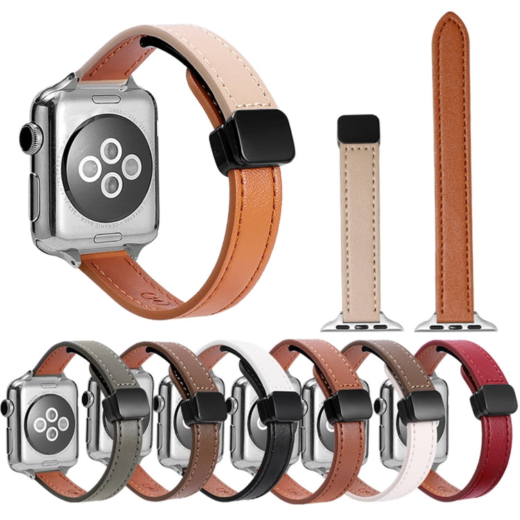 For Apple Watch Series 2 42mm Slim Magnetic Buckle Genuine Leather Watch Band(Plain Black) - Watch Bands by PMC Jewellery | Online Shopping South Africa | PMC Jewellery