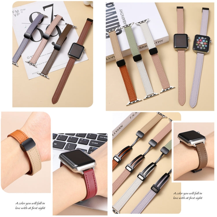 For Apple Watch 38mm Slim Magnetic Buckle Genuine Leather Watch Band(Plain Black) - free shipping - PMC TechLife - Order now!