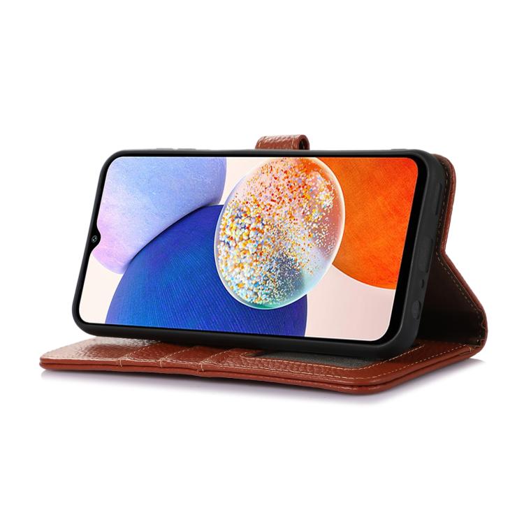 For OnePlus Ace 5 / 13R 5G Genuine Leather Litchi Texture RFID Leather Phone Case(Coffee) - OnePlus Cases by PMC TechLife | Online Shopping South Africa | PMC TechLife | Buy Now Pay Later Mobicred