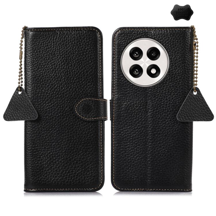 For OnePlus Ace 5 / 13R 5G Genuine Leather Litchi Texture RFID Leather Phone Case(Black) - Ace 5 Cases by PMC TechLife | Online Shopping South Africa | PMC TechLife | Buy Now Pay Later Mobicred
