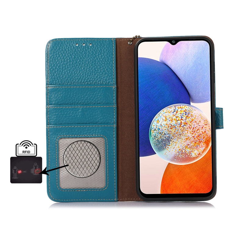 For Google Pixel 9 Genuine Leather Litchi Texture RFID Leather Phone Case(Blue) - Google Cases by PMC Jewellery | Online Shopping South Africa | PMC Jewellery | Buy Now Pay Later Mobicred