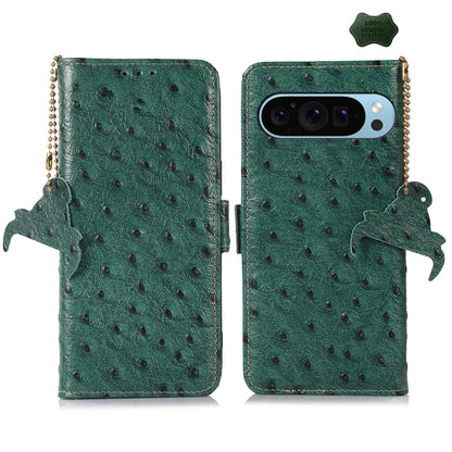 For Google Pixel 9 Ostrich Pattern Genuine Leather RFID Phone Case(Green) - Google Cases by PMC Jewellery | Online Shopping South Africa | PMC Jewellery | Buy Now Pay Later Mobicred