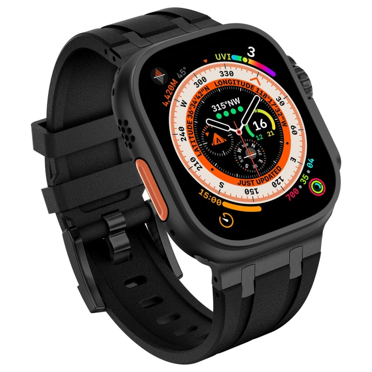 For Apple Watch SE 2023 44mm Stone Grain Liquid Silicone Watch Band(Black Black) - Watch Bands by PMC TechLife | Online Shopping South Africa | PMC TechLife