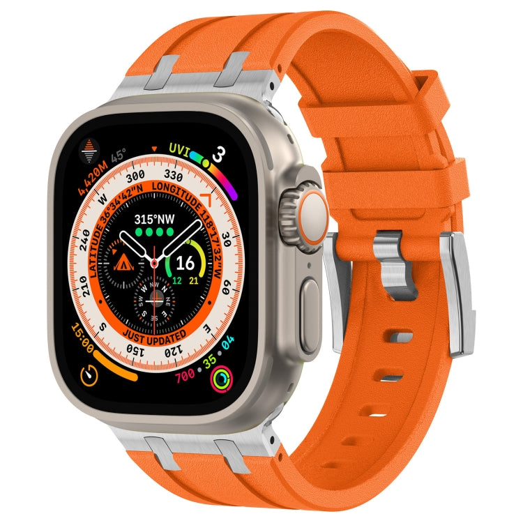 For Apple Watch Ultra 2 49mm Stone Grain Liquid Silicone Watch Band(Sliver Orange) - Watch Bands by PMC Jewellery | Online Shopping South Africa | PMC Jewellery