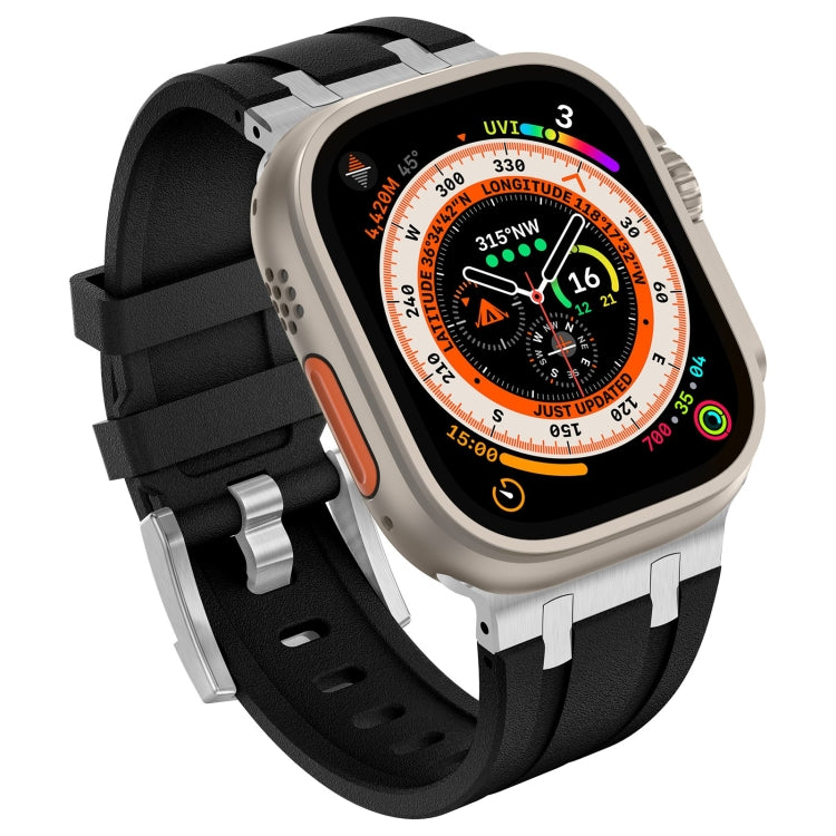 For Apple Watch Ultra 2 49mm Stone Grain Liquid Silicone Watch Band(Silver Black) - Watch Bands by PMC TechLife | Online Shopping South Africa | PMC TechLife