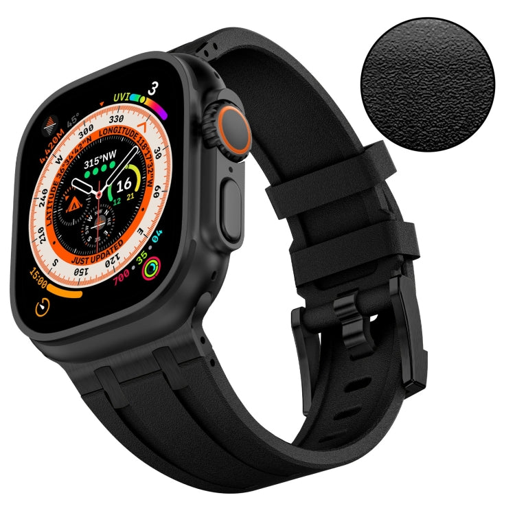 For Apple Watch Series 9 45mm Stone Grain Liquid Silicone Watch Band(Black Black) - Watch Bands by PMC TechLife | Online Shopping South Africa | PMC TechLife