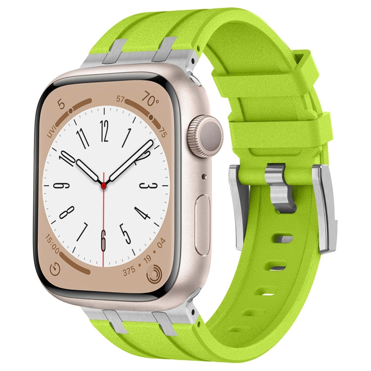 For Apple Watch Series 9 45mm Stone Grain Liquid Silicone Watch Band(Silver Green) - Watch Bands by PMC TechLife | Online Shopping South Africa | PMC TechLife