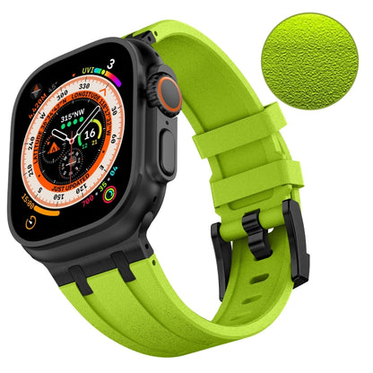 For Apple Watch Ultra 49mm Stone Grain Liquid Silicone Watch Band(Black Green) - Watch Bands by PMC Jewellery | Online Shopping South Africa | PMC Jewellery