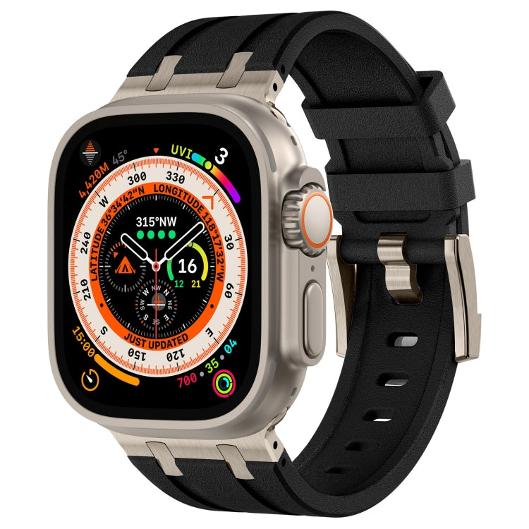 For Apple Watch Ultra 49mm Stone Grain Liquid Silicone Watch Band(Titanium Black) - Watch Bands by PMC Jewellery | Online Shopping South Africa | PMC Jewellery